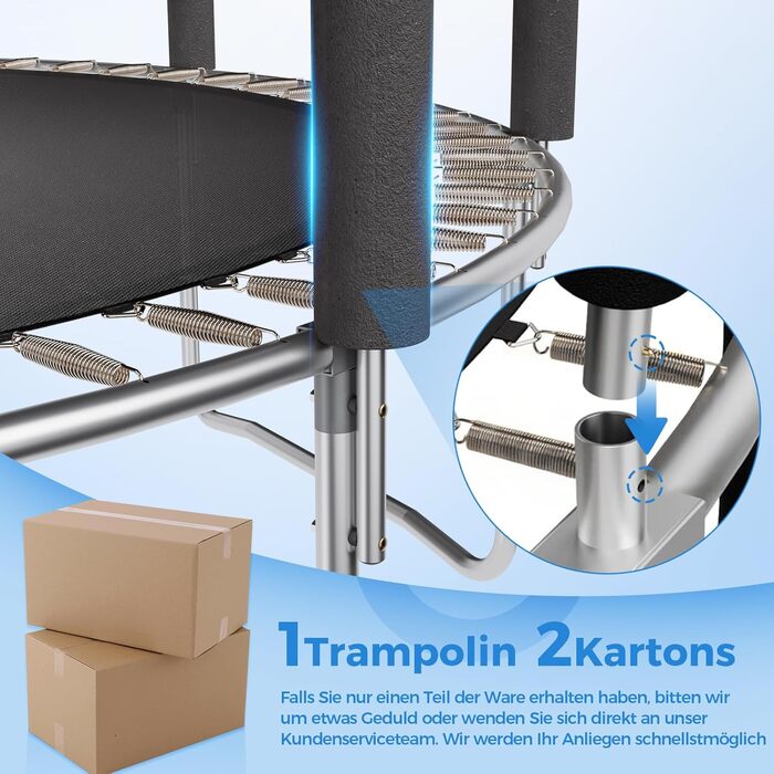 Батут Sekey Outdoor 244/305/366 см - сертифікований TÜV Rheinland GS, дитячий, для саду, з безпечним мотузковим драбиною, посиленим захисним сіткою та захисним бортиком, блакитний (305 см/10 футів)