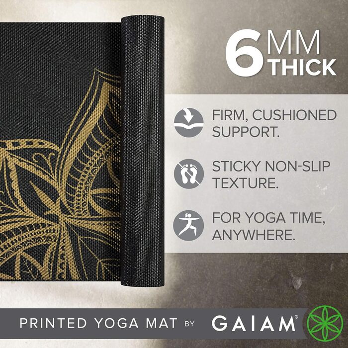 Килимок для йоги Gaiam Premium 6 мм, надрукований, нековзкий, для йоги, пілатесу та фітнесу, 172×61 см