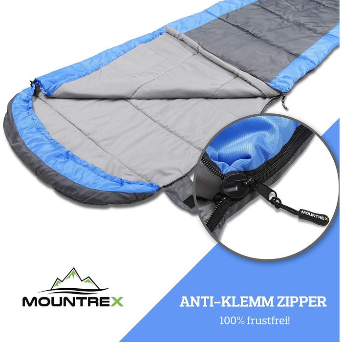 Сплячий мішок MOUNTREX® – ультралегкий та компактний (850г) – для відпочинку на природі, літній спальний мішок, мумієвидний (205x75см) – мале пакування та легкість – для підлітків та дорослих + подарунок: туристична подушка, зелений (блакитний/сірий)