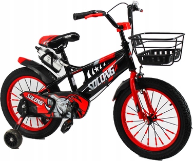 Дитячий велосипед 16 дюймів з кошиком та додатковими колесами для хлопчика, червоний