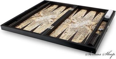 Набір для гри в нарди Trendy Antique Map XXL з картографічним дизайном, розкладне поле з екошкіри, 49 x 30 x 6 см, з 30 шашками та 2 кубиках – турецька якість