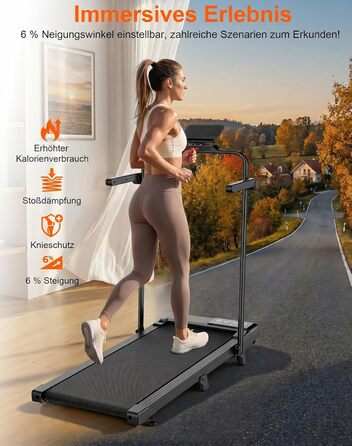 Складана бігова доріжка MJWW Raceable Walking Pad з нахилом 6-9%, 2.5/3.0 HP, керування через додаток, AI-тренування, LED-дисплей, для дому та офісу (чорний глянець, 95 см)