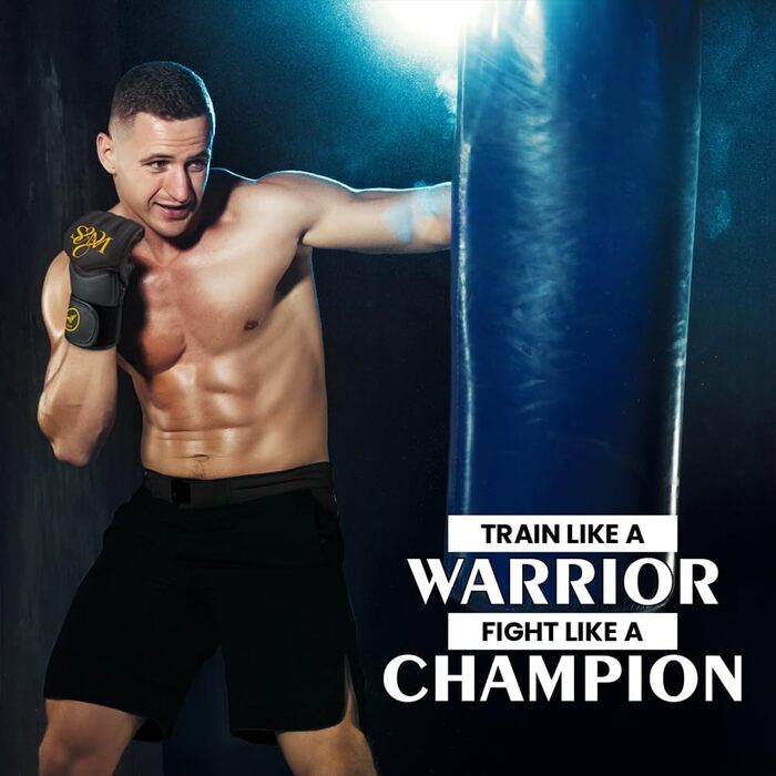 Професійні MMA рукавички для боксу та єдиноборств S&M Logistik, штучна шкіра, золоті, для спарингів, тренувань і мішка, Муай Тай
