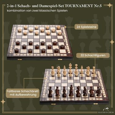 Професійний шаховий турнірний набір Master of Chess №5 з дерева, делюкс-шахи з великими металевими фігурами та шашками для дітей і дорослих