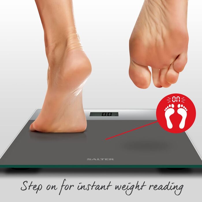 Salter 9206 електронна ваги для людей, скляна платформа, аналіз жиру, LCD, Step-on, 180 кг, сіро-срібляста
