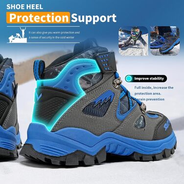 Дитячі зимові черевики ASHION для хлопчиків: середньої висоти, утеплені, для походів та трекінгу, бавовняні, розмір 36 EU, блакитні