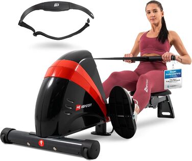Гребний тренажер Hop-Sport Boost для дому, складаний, магнітний, з комп'ютером, підшипниковим сидінням, 10 рівнів навантаження, пульсознімний ремінь, до 120 кг, червоний