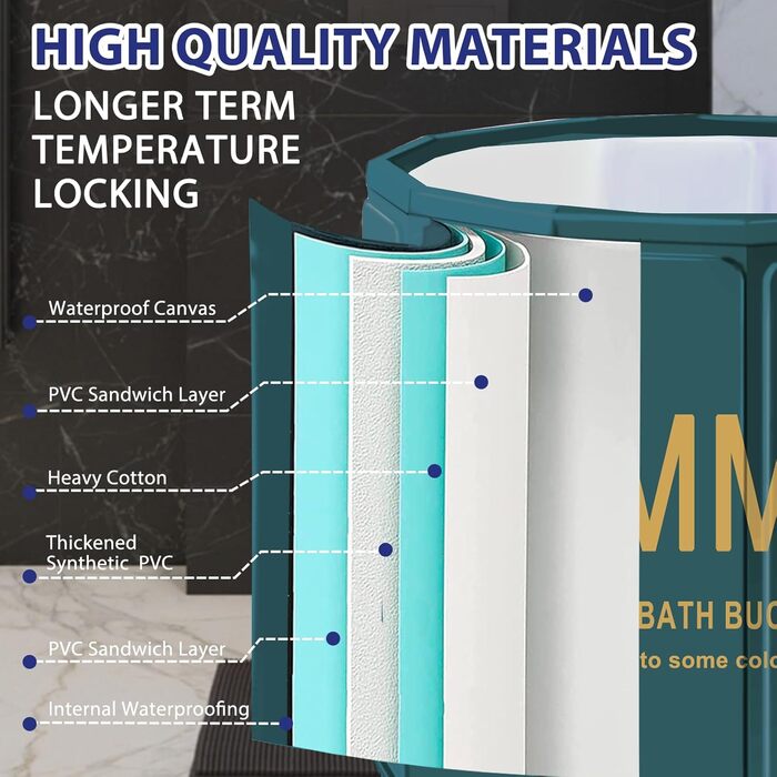 Портативна складана ванна для дорослих STARBRIIANT (80x66 см) — крижана ванна для відновлення, SPA та спортсменів, зелена, розмір L