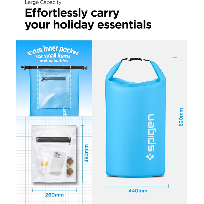 Водонепроникний мішок Spigen Aqua Shield 30L: Сумка для плавання, кемпінгу, каякінгу (Синій)