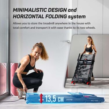 FITFIU MC-100 Складне бігове полотно: 2 нахили, Bluetooth, 12 програм, KINOMAP, до 120 кг, для дому/офісу