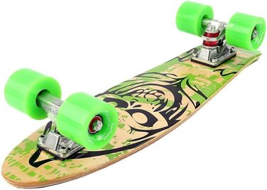 Скейтборд круїзер FunTomia Mini-Board 57 см, канадський клен (7 шарів), підшипники ABEC-9, зелений з черепом та зеленими колесами