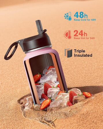 Термос-бутилка Coolflask 1180 мл з трубочкою, 3 кришки, металевий, вакуумний, для спорту та офісу, Bubble Gum