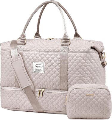 Спортивна сумка LOVEVOOK для жінок з відділенням для взуття та мокрих речей, дорожня сумка-мішок Weekender, косметичка, сумка для пологового будинку, водонепроникна, ручна поклажа для літака, фітнесу (M-2шт, світло-рожевий)