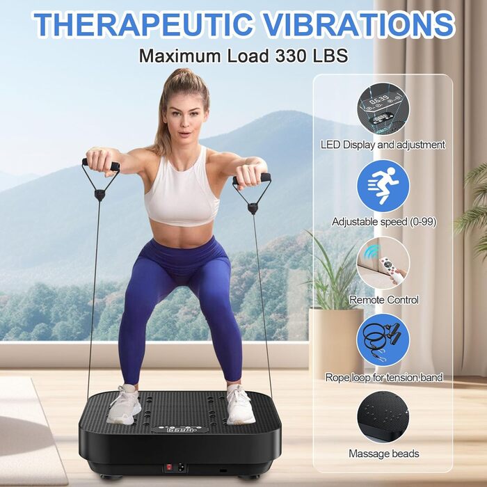 Вібраційна платформа для фітнесу Aolawco з тренувальними гумками, 99 рівнів інтенсивності, для дому, для м'язового розвитку та зняття стресу