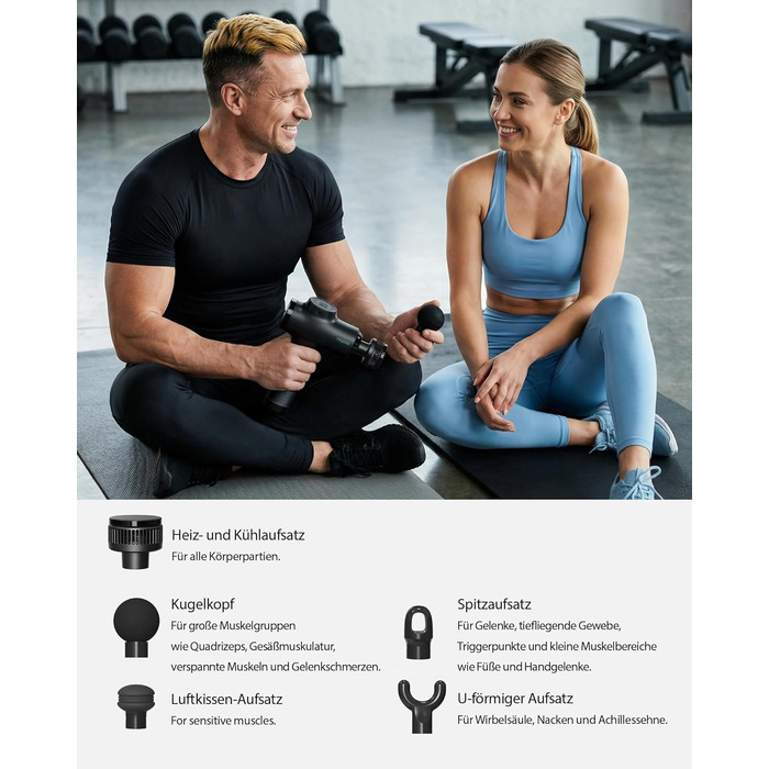 Масажер для тіла з охолодженням та підігрівом, тихий масаж глибоких м'язів проти болю в шиї та спині, LCD дисплей, ергономічний ручний масажер для дому та фітнесу, з сумкою