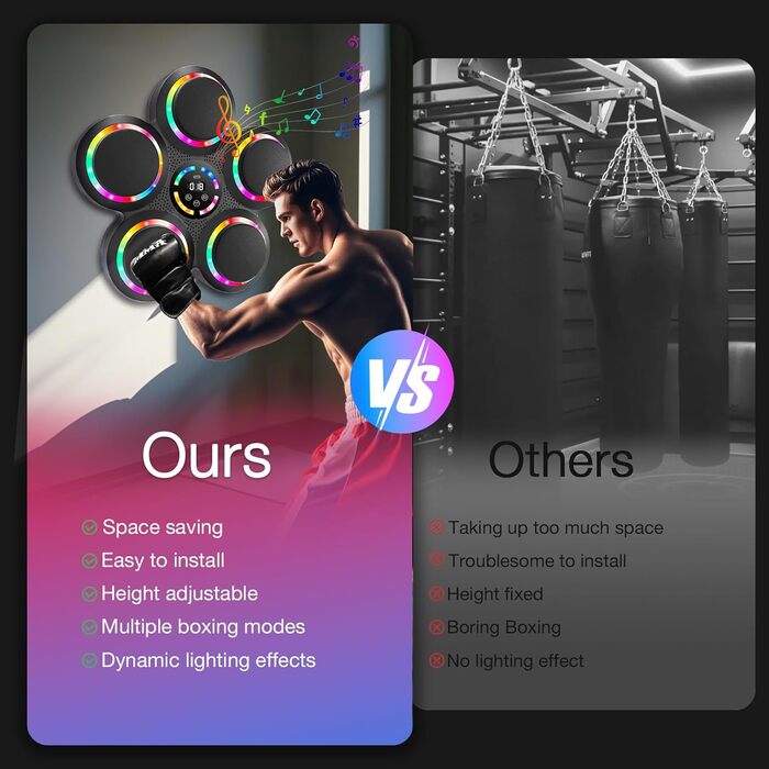Розумна боксерська машина FOOING з Bluetooth, LED-підсвіткою та рівнями швидкості для дорослих та дітей, тренажер для зняття стресу з боксерськими рукавичками для домашніх тренувань. Інтелектуальні фітнес-пристрої (багатокольорове світло)