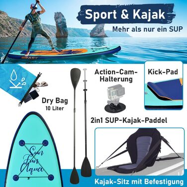 Надувний SUP Борд BRAST Tropic | Комплект для станд ап паддлбордингу | 320x81x15 см | 6 дизайнів | 5 років гарантії | з аксесуарами | 2в1: SUP та каяк | тримач для Action-Cam, лапка, насос, рюкзак | Гаваї