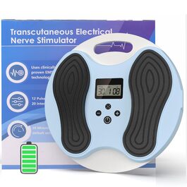 Масажер для ніг та стегон EMS, стимулятор кровообігу – покращує циркуляцію крові, знімає втому ніг та стегон, з 4 електродами TENS, блакитний/сірий