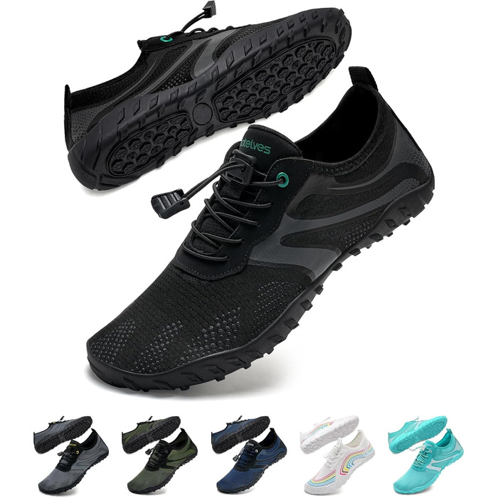 Водні черевики WateLves: для плавання, серфінгу та відпочинку на пляжі. Швидка сушка, розміри 36-48 EU, чорний колір