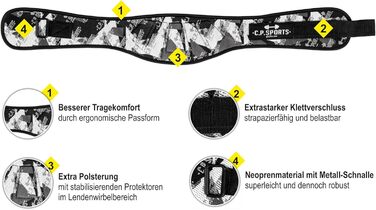 Пояс для важкої атлетики C.P. Sports – фітнес-пояс для бодібілдингу, силових тренувань, важкої атлетики. Міцний нейлоновий пояс для жінок та чоловіків, професійний, ультралегкий, розмір M (87-97 см), колір камуфляжний білий