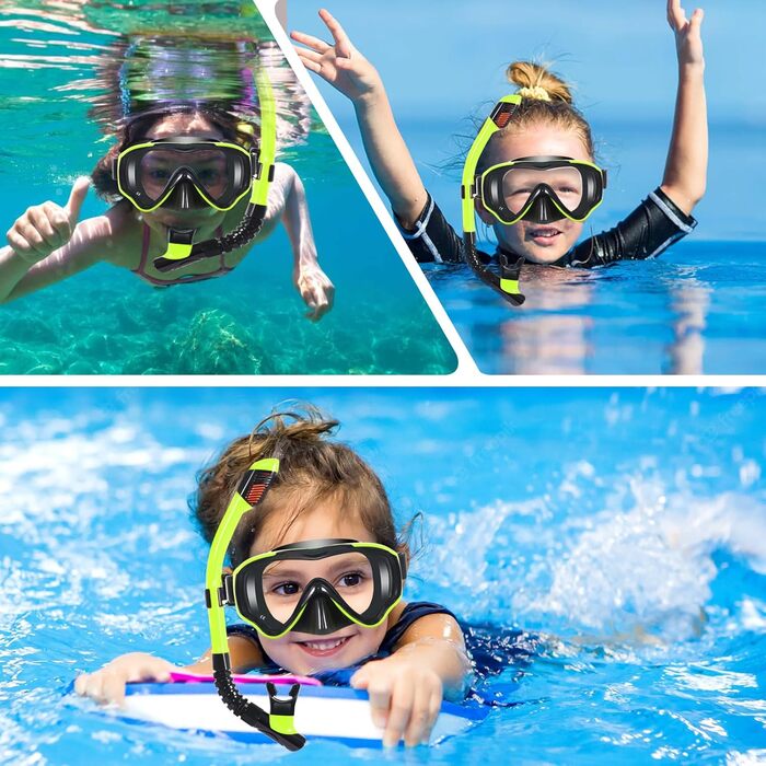 Набір для снорклінгу для дітей HIKOTEY, сухий снорклінг, маска для снорклінгу з антизапотівальною плівкою, водонепроникні затички для вух, жовтий A1