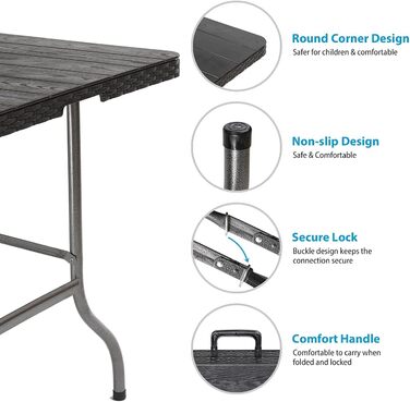 Складний стіл Sekey Buffettisch 181x75,5x73 см, ротанг, сірий - для саду, балкону, тераси, кемпінгу
