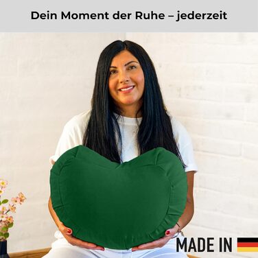 Зігзафкуш для медитації Inner Peace | Йога-подушка з екологічної дінкової наповнювачем | Подушка для медитації у формі півмісяця | Зроблено в Німеччині | Зручний знімний чохол з 100% органічної бавовни (лісово-зелений)