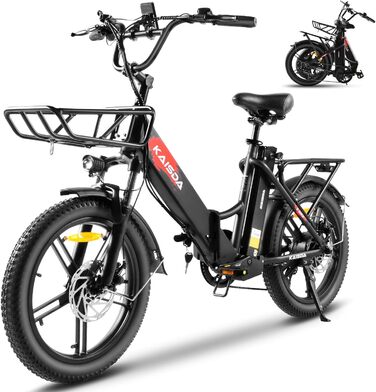 Електровелосипед KAISDA складаний 20 дюймів, 36V 20.8Ah знімний акумулятор, 250W мотор, до 100 км, 3.0 вседорожні товсті шини, 7-швидкостей, LCD-дисплей, для чоловіків і жінок, чорний