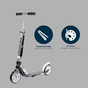 Самокат HUDORA BigWheel 180 для дітей і дорослих, міський, складаний, регульована висота, до 100 кг, з ременем для перенесення