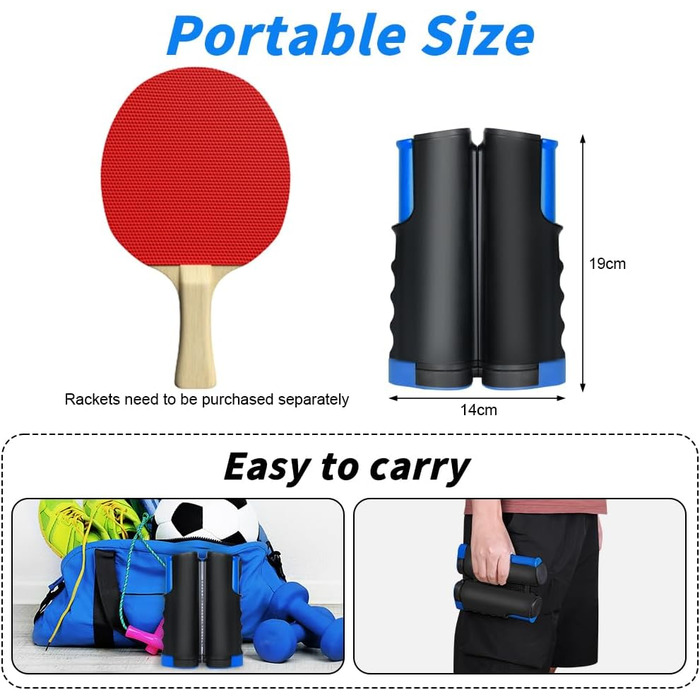 Мережа для настільного тенісу Flintronic розкладна портативна, для будь-якого столу, запасна сітка Ping Pong, для гри в приміщенні та на вулиці, максимальна довжина 170 см (синьо-чорна)