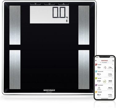 Смарт-вага Soehnle Shape Sense Connect 50 з Bluetooth, аналізатор складу тіла BIA, чорна, велике LCD, підключення до додатку