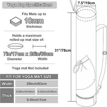 Спортивна сумка для йоги та фітнесу Yogatasche з відділенням для мокрого одягу та кишенею для пляшки, регульований ремінь, чорна, розмір M