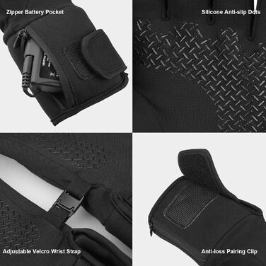 Обогревні рукавички-вкладиші для чоловіків та жінок, акумулятор 7.4V, 3 режими нагріву (40-65°C), сенсорний екран, для зимових видів спорту та роботи на відкритому повітрі, M-L