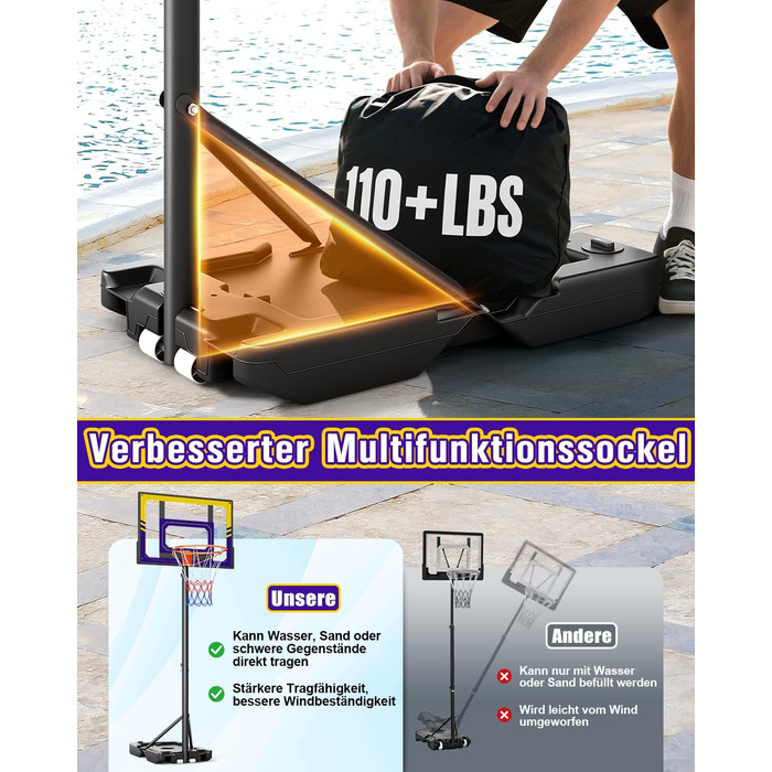 Баскетбольний кошик Outdoor для дітей, 107-213 см, з регулюванням висоти та захисною PC-стінкою