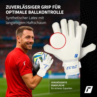 Воротарські рукавиці Reusch Attrakt Solid: професійні, з синтетичним латексом, біло-темно-сині (360° стабілізація)