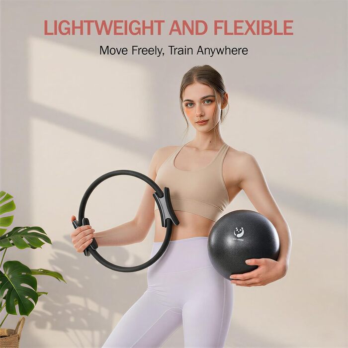 Pilates Ring Slim Panda з м'якими ручками, 35 см, набір: кільце, м'яч, гуми, інструкція, сумка (Чорний)