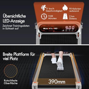 Біговий тренажер BLACK LORD X7 - Walking Pad з тихим мотором 3.0PS, до 130кг, Bluetooth, 3 рівня нахилу, антиковзаюча поверхня (Срібний)