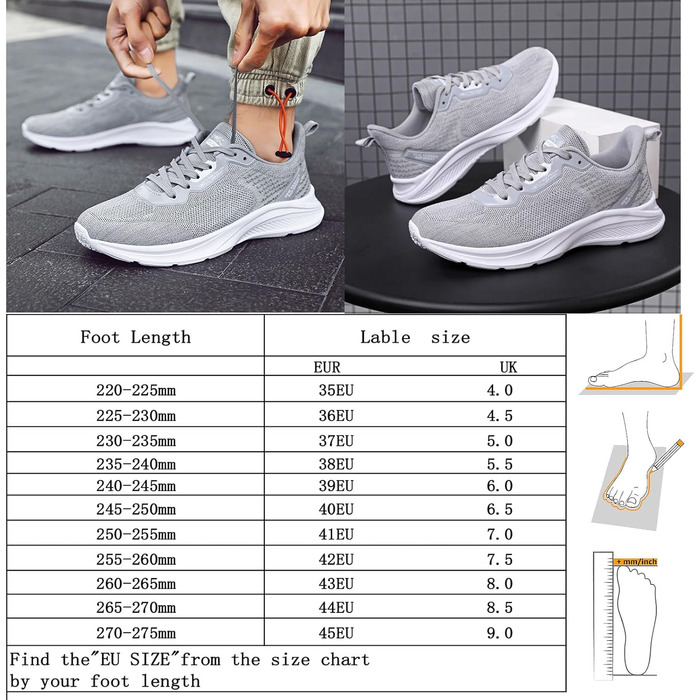 Спортивне взуття для жінок та чоловіків: кросівки для бігу, фітнесу, прогулянок та повсякденного носіння. Розміри 35-45 EU. Колір: сірий