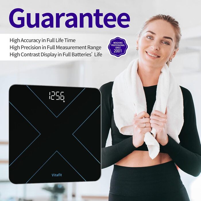 Ваги Vitafit Digital - персональні ваги з вимірюванням ваги та ІМТ, смарт-ваги з підключенням Bluetooth, неслизька платформа, чорного кольору