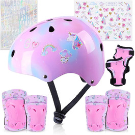 Дитячий шолом Unicorn Castle для дівчаток 3-8 років, комплект наколінників, рожевий