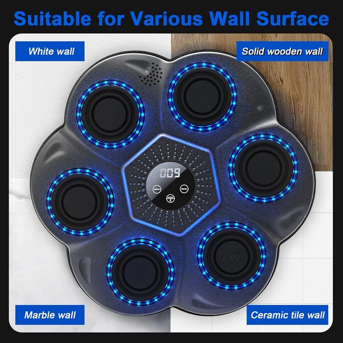 Музична боксерська машина Yolispa для дорослих та дітей, 9 режимів, 18 швидкостей, LED-підсвічування, Bluetooth, з боксерськими рукавичками