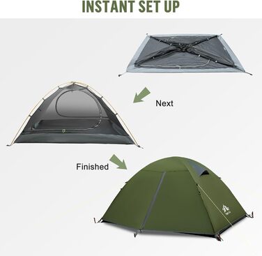 Намет Night Cat Camping для 2 осіб: Водонепроникний, легкий, 3-сезонний, з тамбуром, компактний для трекінгу, фестивалів, зелений