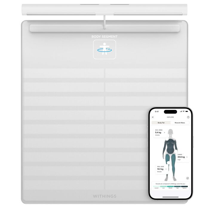 Розумні ваги WITHINGS Body Scan з Wi-Fi, аналіз складу тіла, ЕКГ, біоімпеданс, вимірювання жиру, м'язів, води, біла