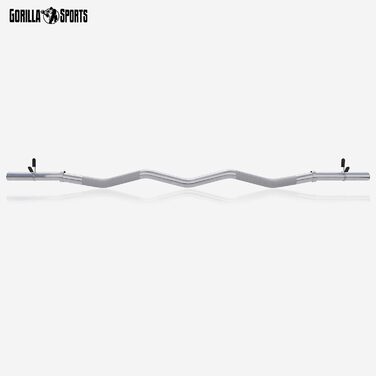 SZ-штанга GORILLA SPORTS 120 см, до 180 кг, 30/31 мм, хромована, з насічками та 2 пружинними замками – вигнута штанга для біцепса, рифлена, неслизька