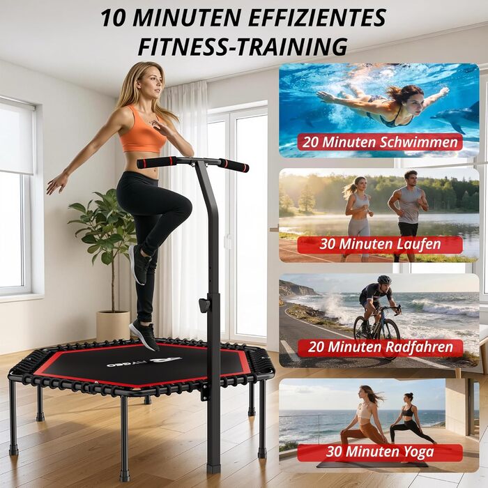 Батут фітнес 50 дюймів для дорослих – міні-батут для дому, міцний каркас, до 230 кг, чорний