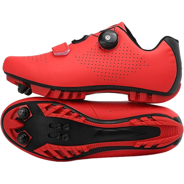 Велосипедні черевики для чоловіків та жінок, унісекс, MTB, Mountainbike, Radsportschuhe з 2 болтами та шипами, практична поворотна застібка, черевики для їзди на велосипеді (Червоний, 45 EU)