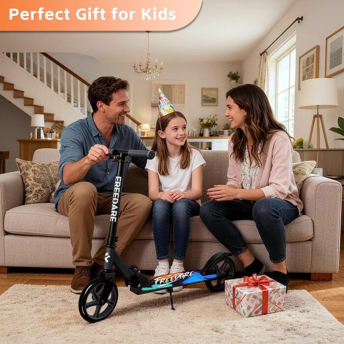 Самокат FREEDARE Cityroller для дітей та дорослих, складаний, колеса 200 мм, до 100 кг, регульована висота, чорний