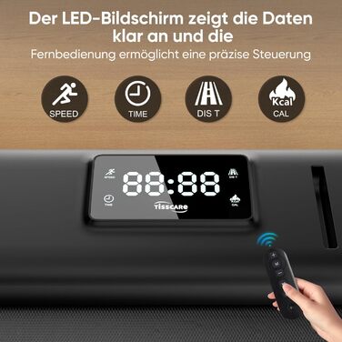 Біговий доріжка TISSCARE для дому та офісу: тиха модель з регулюванням нахилу, LED-дисплеєм, вагою до 130 кг та ручкою підтримки