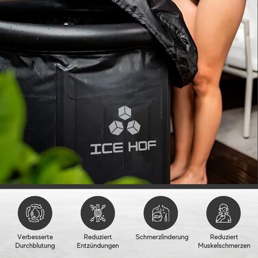 IceHof® Ванна для криотерапії XL Plus розмір Ø80x80 см з кришкою, складана надувна ванна для дому та вулиці, 5 шарів ізоляції, портативна ванна для льодяного душу, криотерапія вдома