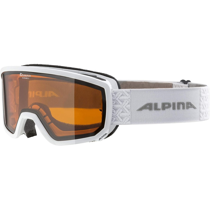 ALPINA SCARABEO S — Лижна маска OTG, захист 100% UV, антифог, ударостійка, для дорослих, біла, універсальний розмір